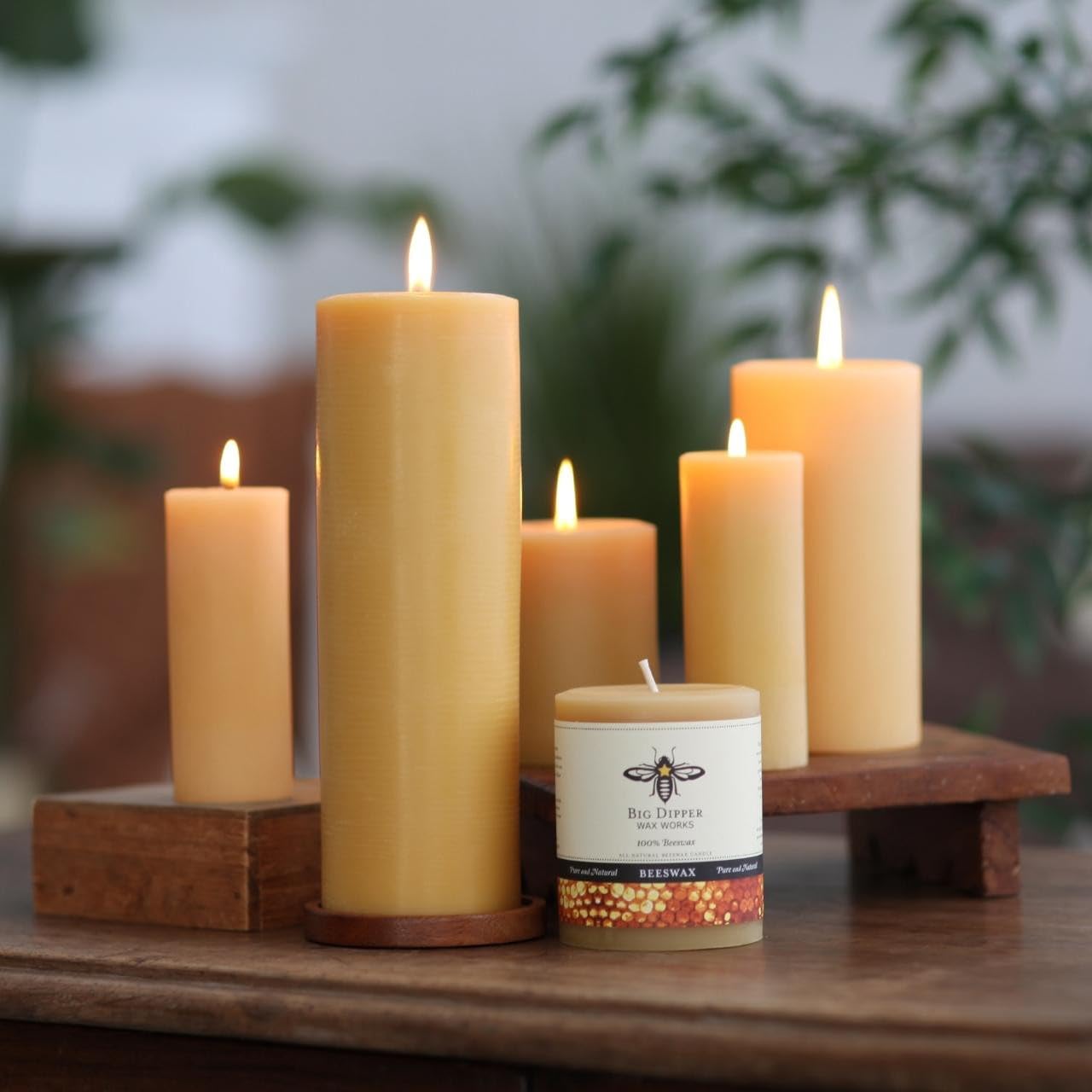 Big Dipper Wax Works 100% Pure Beeswax Pillar Candle, Extra Large 3" x 9", 110 Hour Burn, Handcrafted Honey Aroma, Clean Soot-Free, Eco-Friendly Cotton Wick for Home Décor, Weddings & Meditation