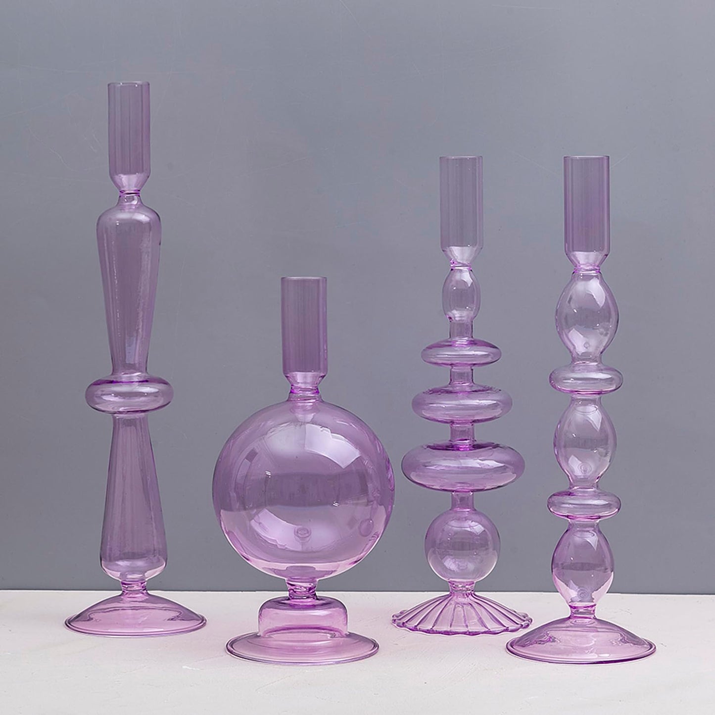 Amanman Candle Stick Candle Holder, Glass Candle Holders for Table Centerpiece, Modern Style Purple Candle Holder Mixed 4pcs
