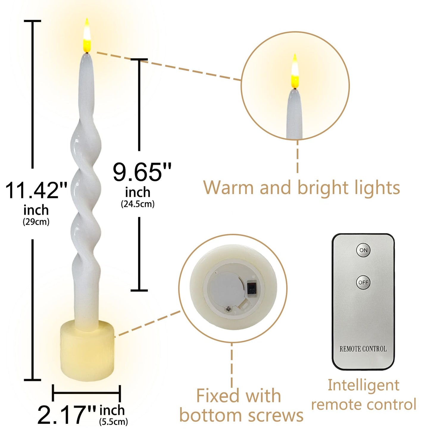 Gedengni Spiral Taper Candle LED Candlesticks, 10inches Flameless Tapered Candles Battery Candle Sticks Remote Twisted Candlestick for Dinner Holiday Wedding Party Housewarming-1D