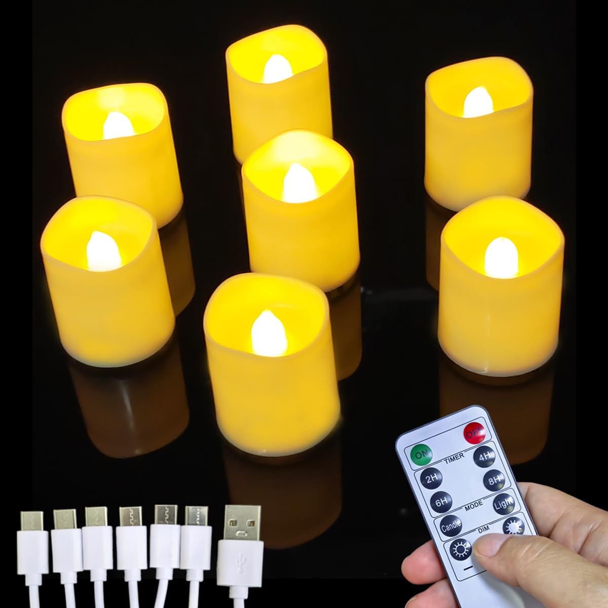 Jialine Rechargeable Tea Lights with Remote Timer, Battery Operated Flameless Votive Tea Lights Candles, USB Tealights Candles for Weddings,Parties,Halloween,Home Decor Seasonal Decor(6 Pack)