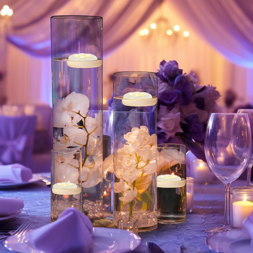 PUNPUBA 3”Plastic Flameless Led Floating Candles, 12pack Tealights Battery Operated Flickering 100+ Hour Waterproof for Cylinder Vases, Centerpieces at Wedding, Party, Pool, Holiday (White)