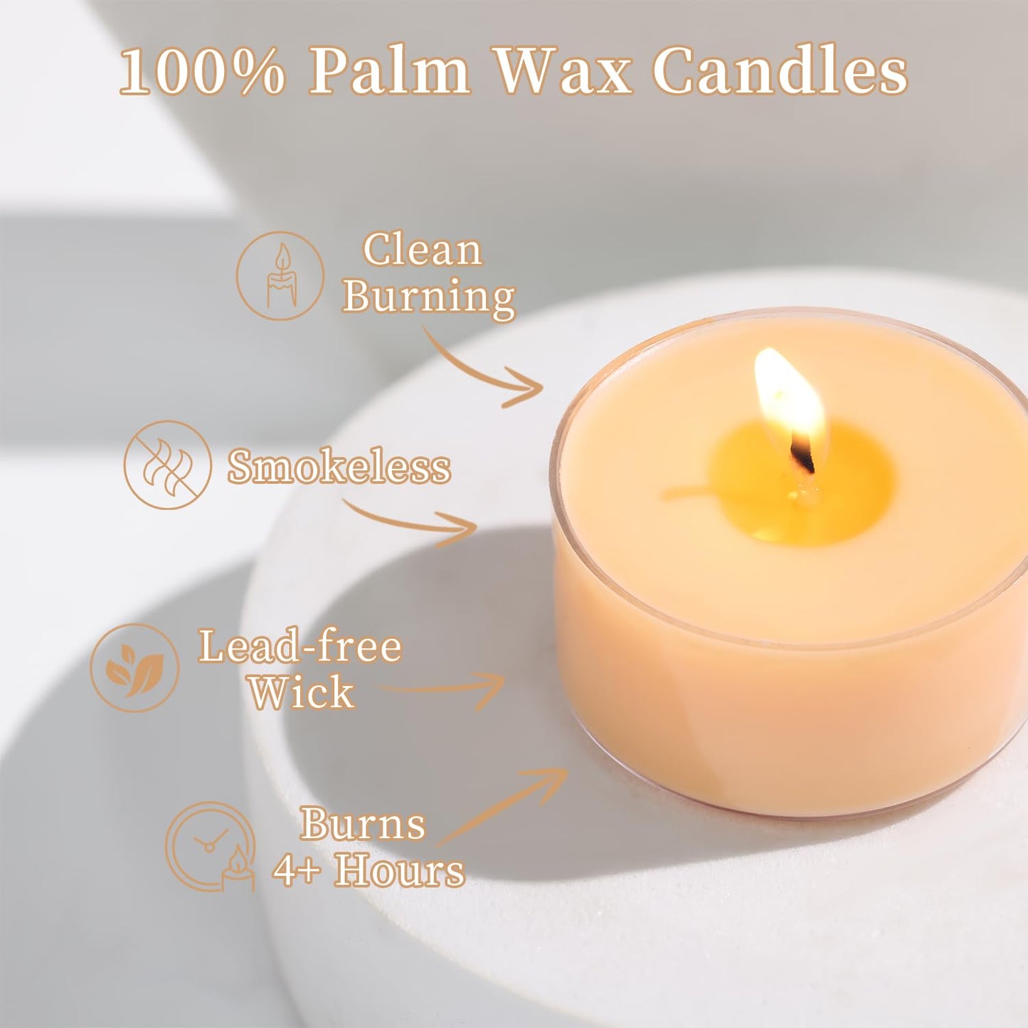 Scented Tea Lights Candles, Citrus Sunburst, 16 Pack – Vibrant Orange Scented Tealight Candles – 100% Palm Wax, 6 Hour Burn Aromatherapy Tea Light Votive Candle for Holiday Gatherings, Festive Decor
