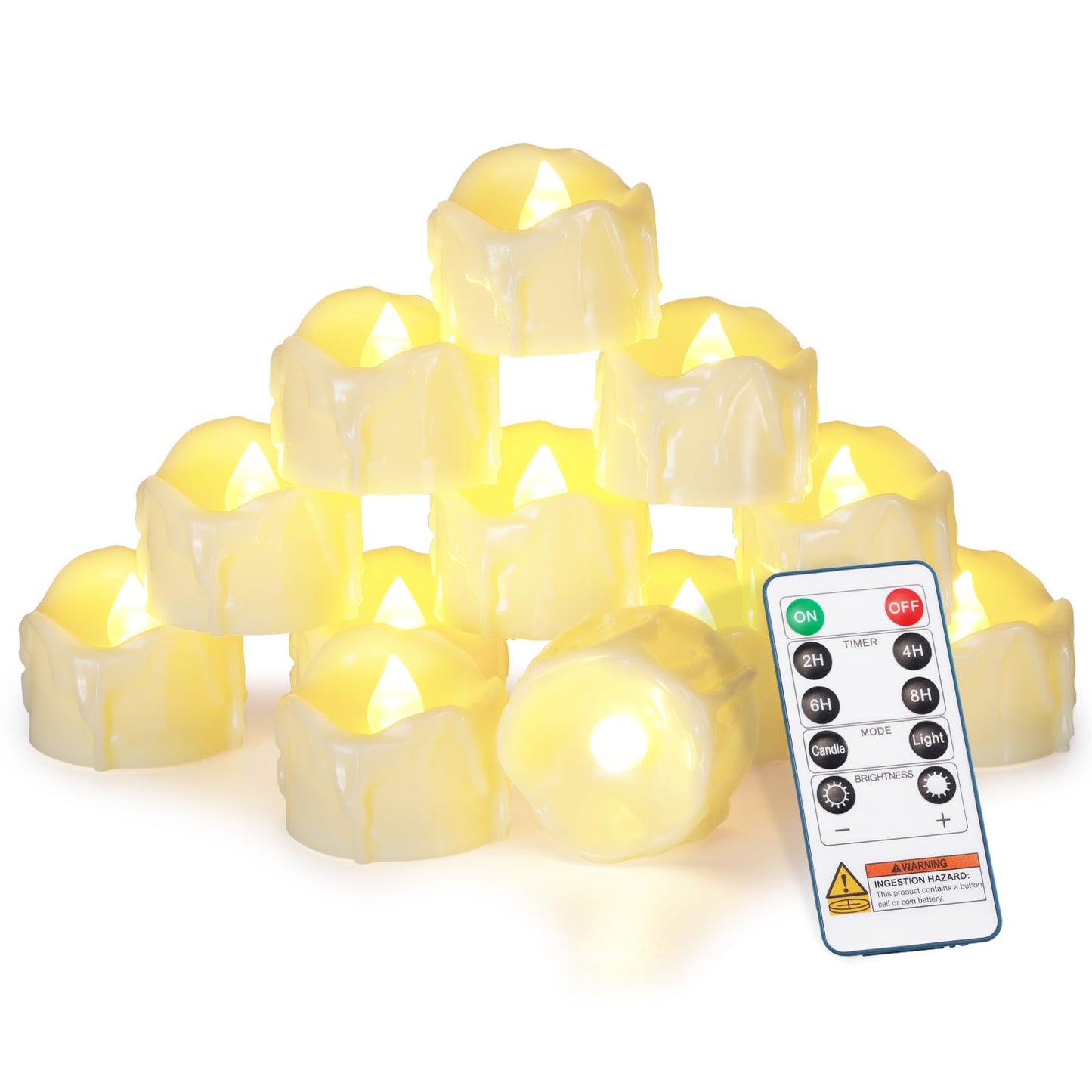 Homemory 12pcs Remote Timer LED Tea Lights Candles, 400+Hours Flickering Flameless Battery Votive Tealights for Tabletop Lighting, Centerpieces Decor, Holiday, White Base