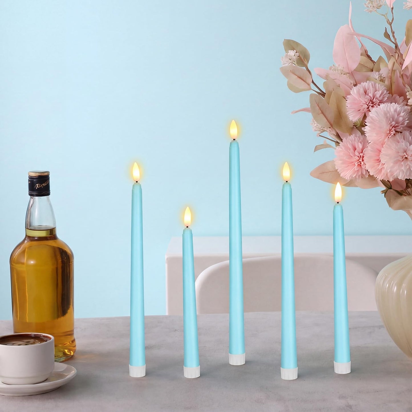 Rossesay 24 Pcs Flameless LED Taper Candles Battery Operated Candle 8.5", 9.65", 10.8", 12.8" Flameless Candlesticks Flickering for Christmas Church Wedding Indoor Decoration(Classic, Turquoise)