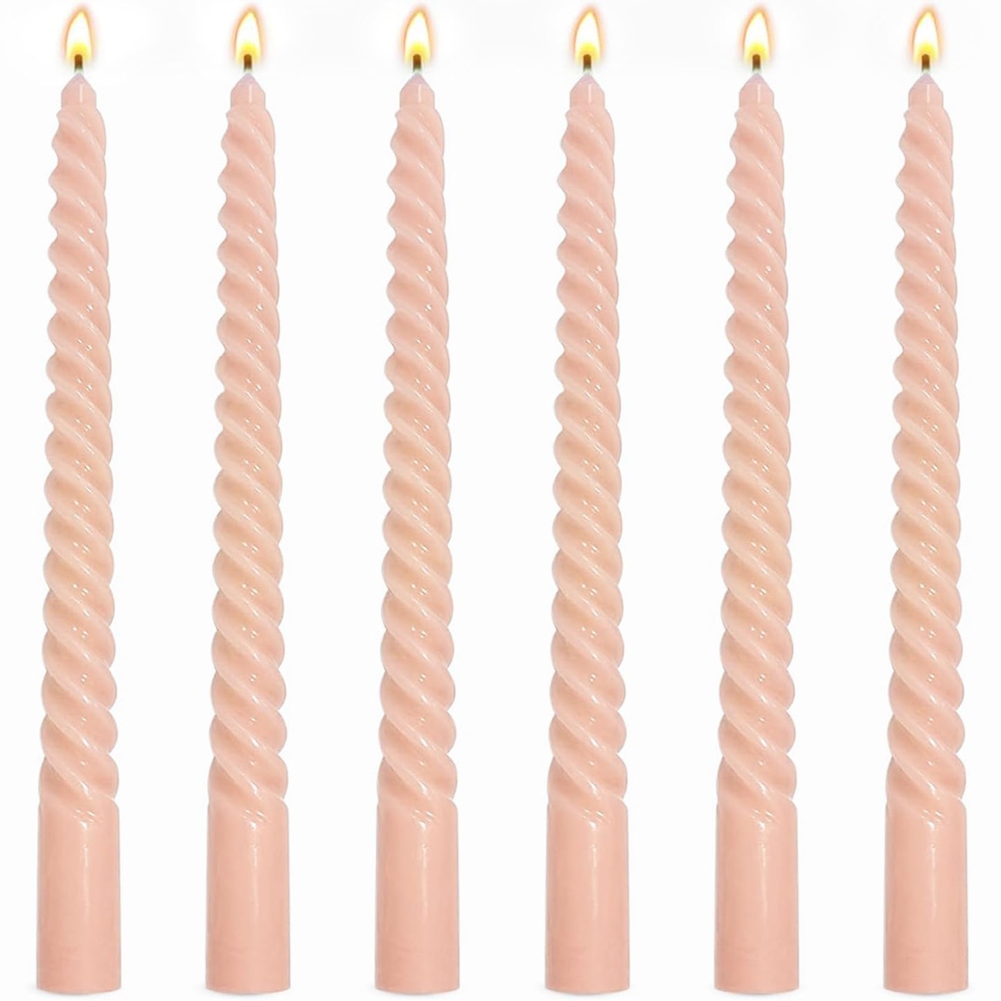 6 Pack 10 Inch Peach Spiral Taper Candles for Holiday Home Decoration, Unscented Dripless Twisted Candlesticks for Dinner Party Wedding Valentine's Day Baby Shower and Easter