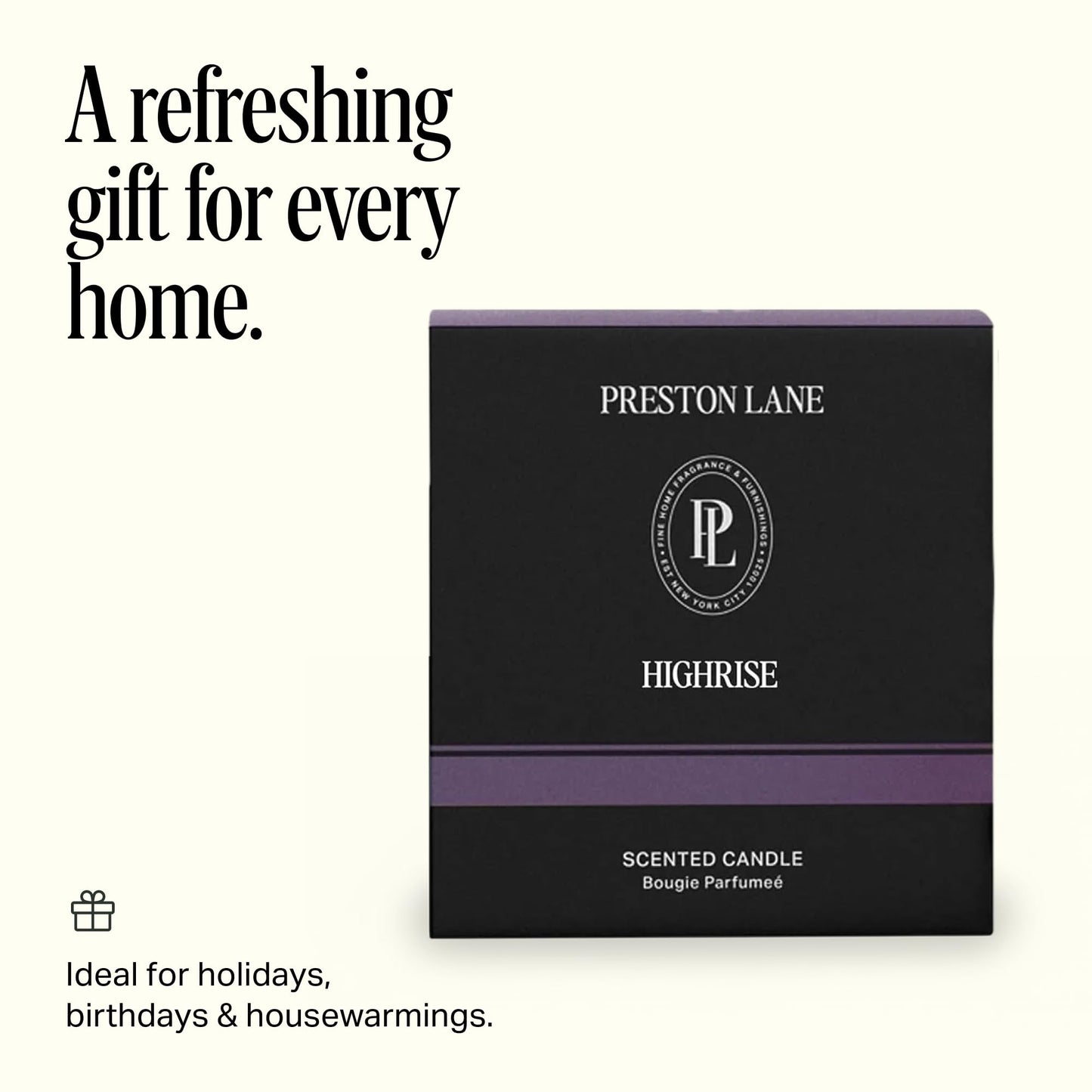 Preston Lane Luxury 3-Wick Scented Candle, Highrise, 24 oz Hand-Poured in USA | Long Burn Time (40–50 Hrs), Vegan Soy Wax Blend, Decorative Ceramic Vessel, Fine Italian Fragrance