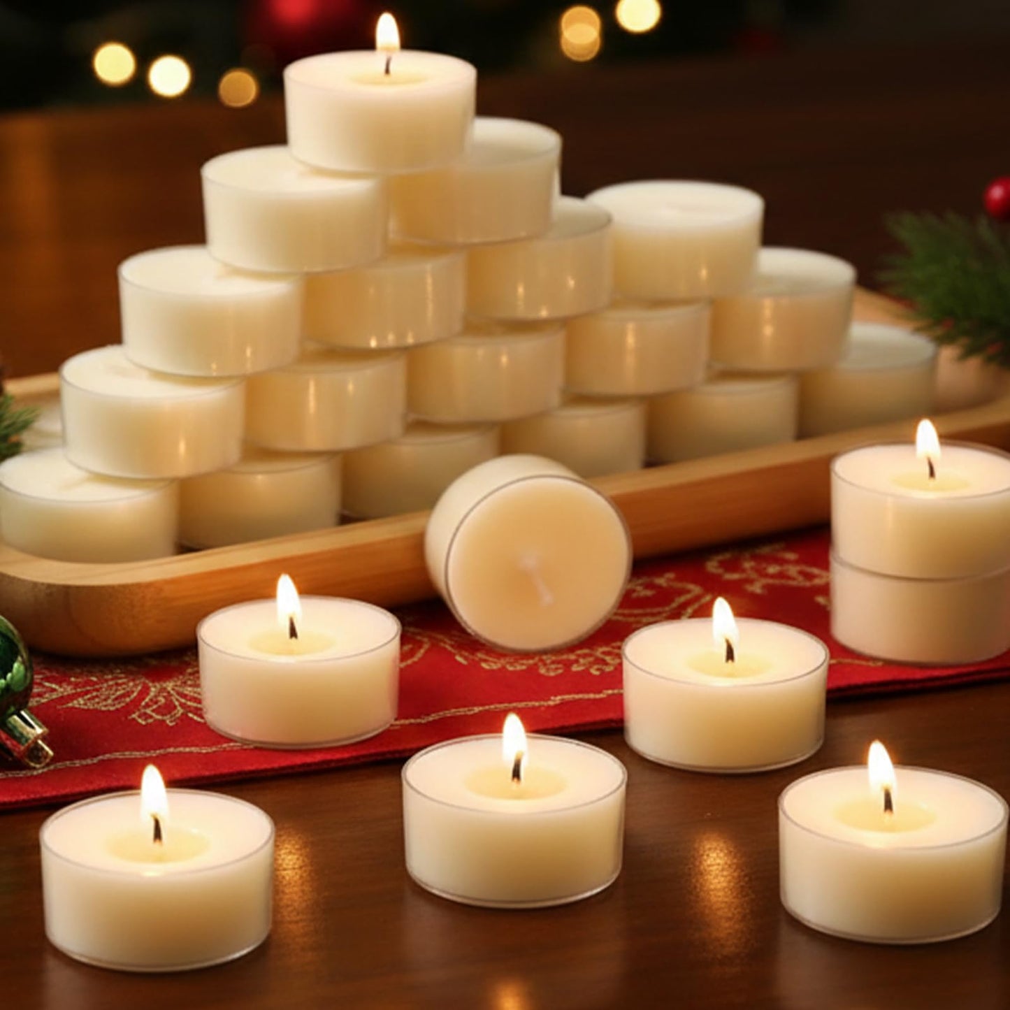 Soy Wax Tea Candles 100 Pack - 4 Hour Long Burning Tea Lights Votive Candles, 100% Natural, Paraffin-Free, Unscented Tealights for Christmas Party, Valentines, Home, Wedding, Emergency