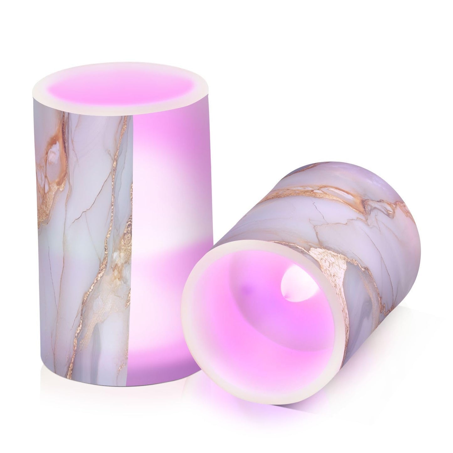 Flameless Pillar Candle Battery Powered Flameless Candles Set for Outdoor Marble White White