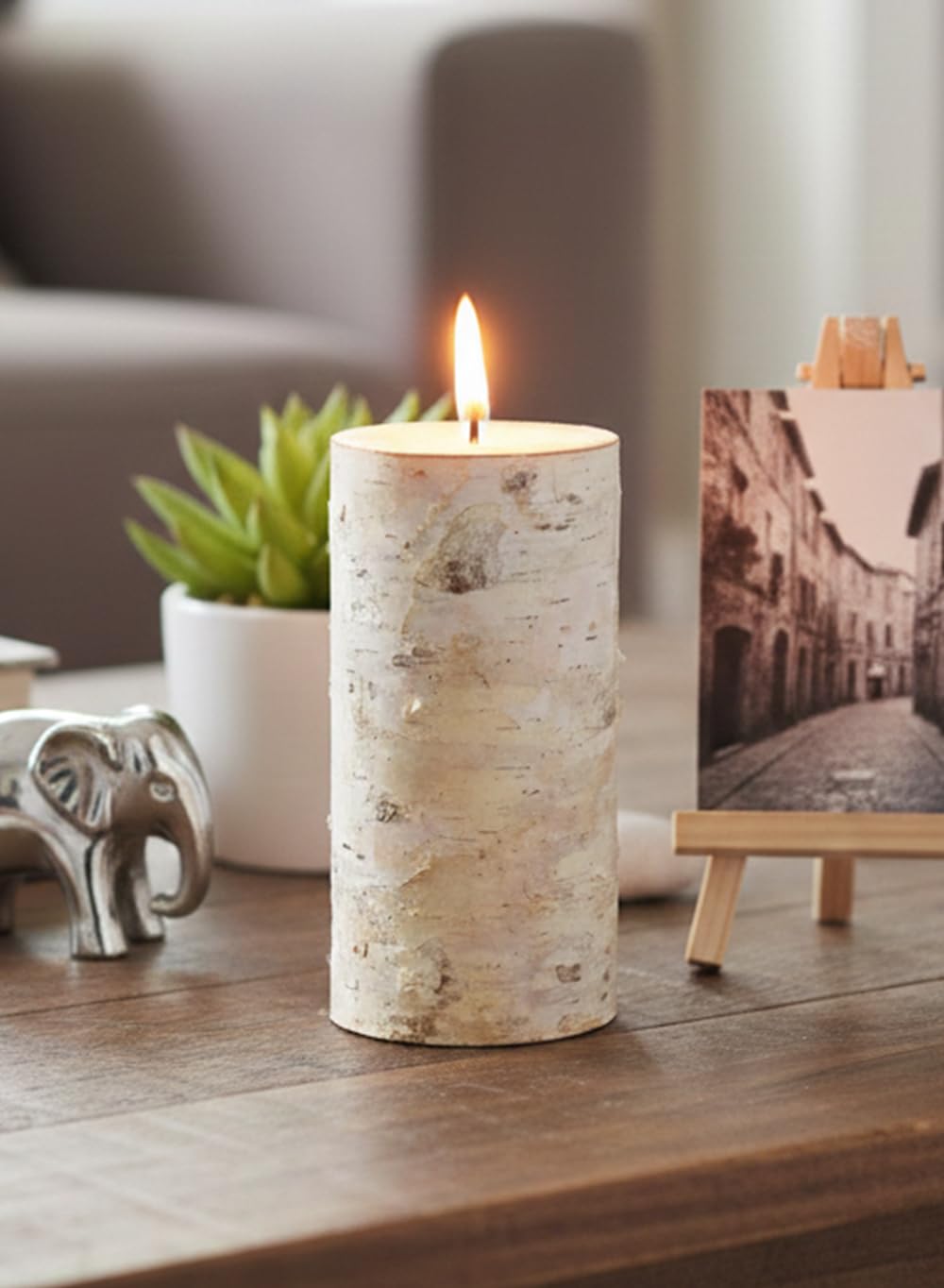 Serene Spaces Living Set of 12 Birch Bark Candle, Medium Pillar Candle, Indoors, Ideal for Weddings, Parties, Events, Restaurants, Home Decor, 3" Diameter & 5.75" Tall