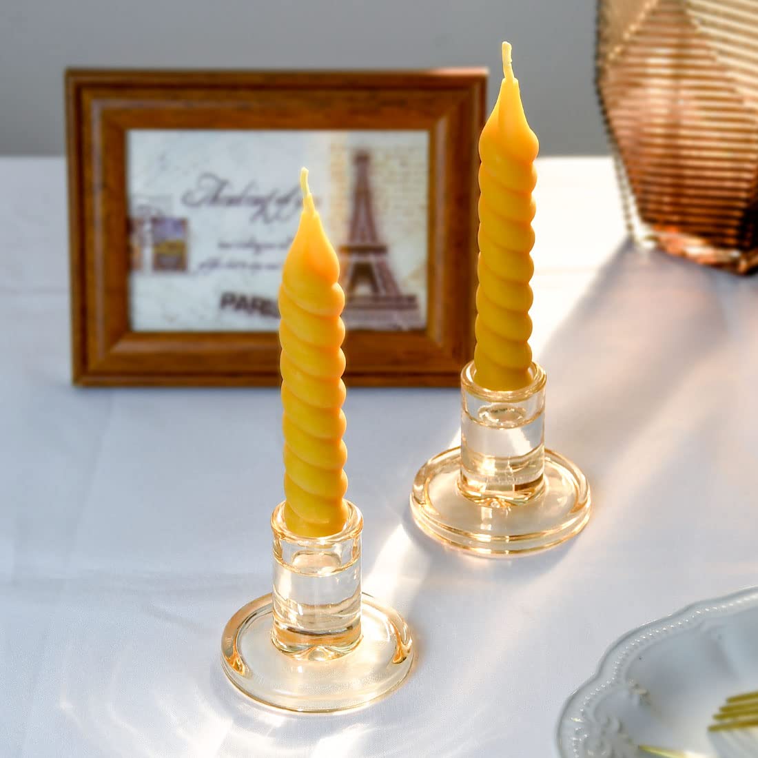DEYBBY Natural Small Spiral Beeswax Candles Set of 12, 5 inch Dripless Smokeless Twisted Pure Organic Beeswax Candle for Home Fireplace Decor Party Event Housewarming Birthday Gift