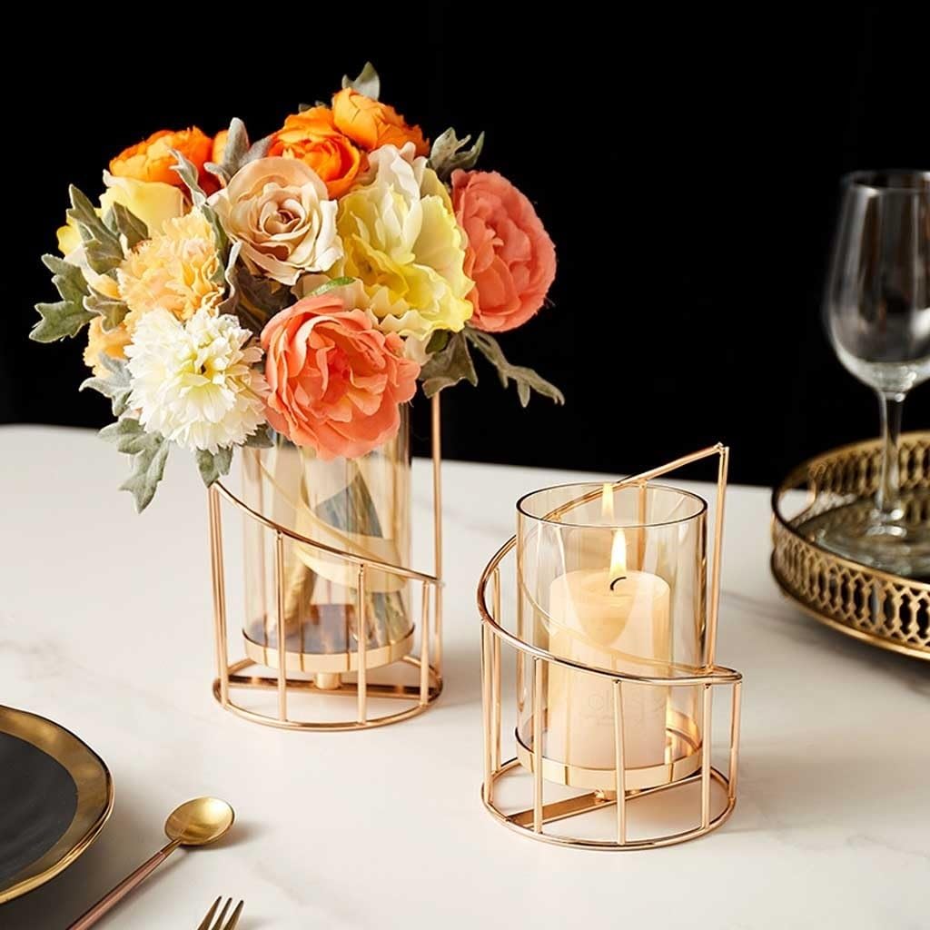 Candlestick Holder Golden Metal Candle Holder Multifunctional Glass Vase Glass Candle Holder Table Decoration Candle Modern Home Decoration Candle Holders (Size : Small)