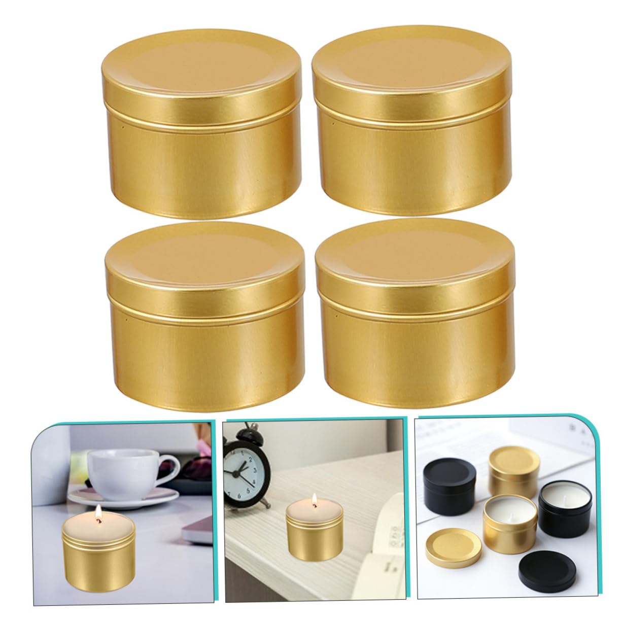 LALAFINA 4pcs Candle Jars Candle Containers for Christmas Crafts and Decorative Practical Aluminum Tins for Home Use