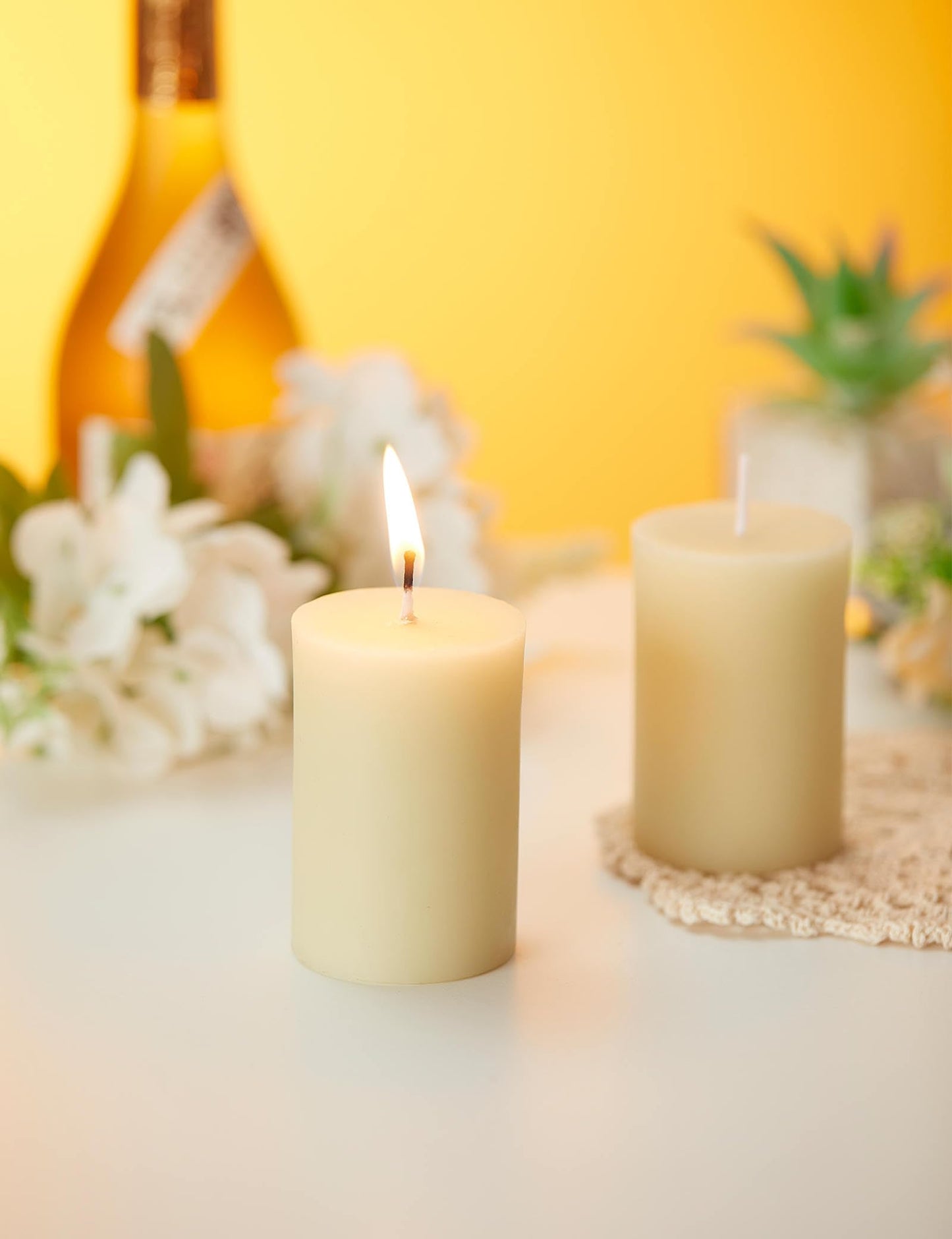 White Natural Beeswax Pillar Candles-40 Hours Burn Time 100% Pure Beeswax Candles | Organic Bees Wax for Home, Prayer, Christmas, Party | Unscented, Smokeless, Dripless 2 Pack (2×3 inch)