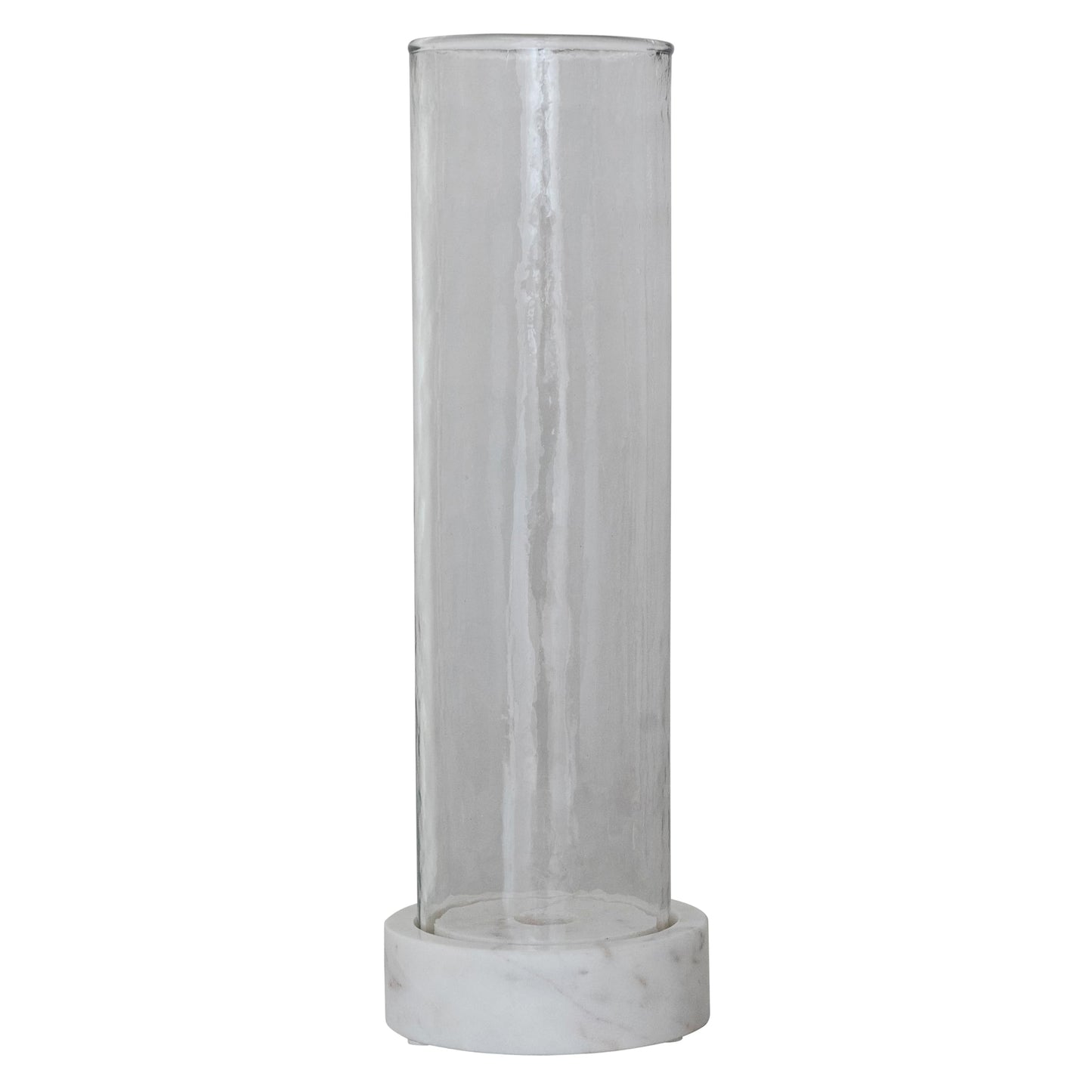 Creative Co-Op Marble Taper/Pillar Candle Holder with Glass Hurricane, White