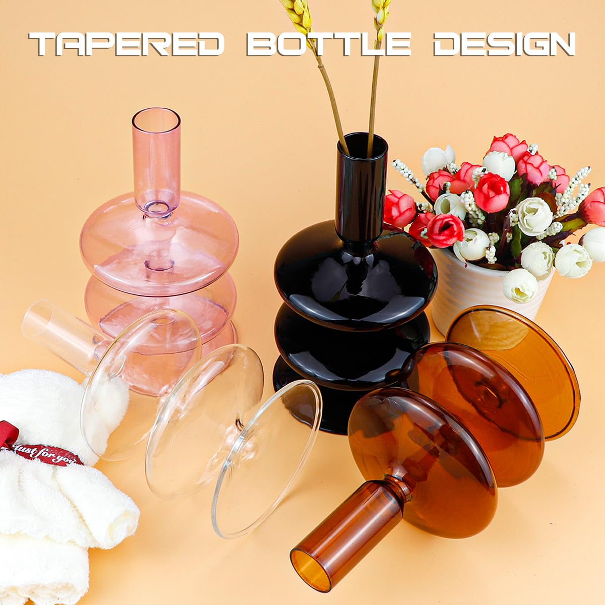 Clear Taper Candle Holders Glass Candle Stick Holder Modern Candle Holders for Tapered Candlesticks Wedding Reception Centerpieces Christmas（Brown）