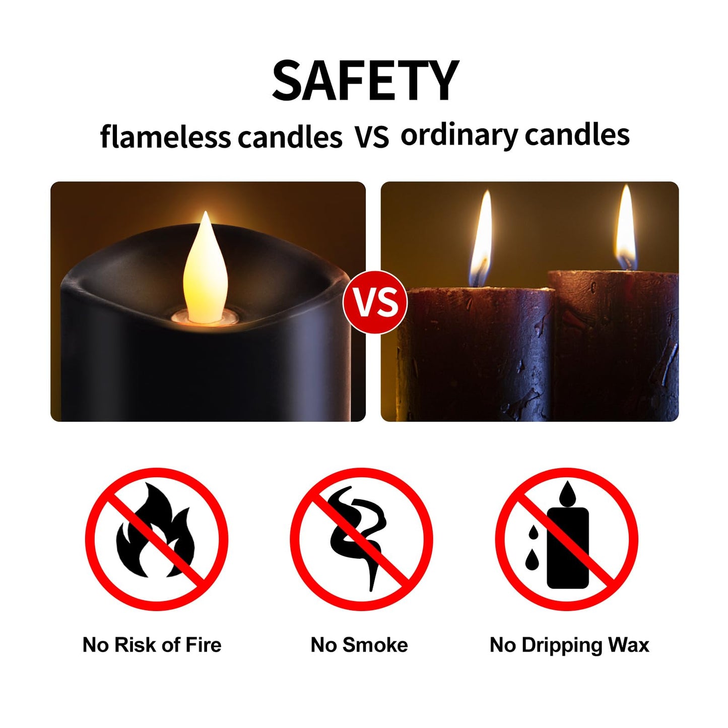 3x4 Flickering Flameless Candles Set of 3, 2AA Battery Life 600 Hours Battery Candles Flickering with Timer,4 inch Flameless Candles with Remote for Home Wedding Party Halloween Decoration, Black