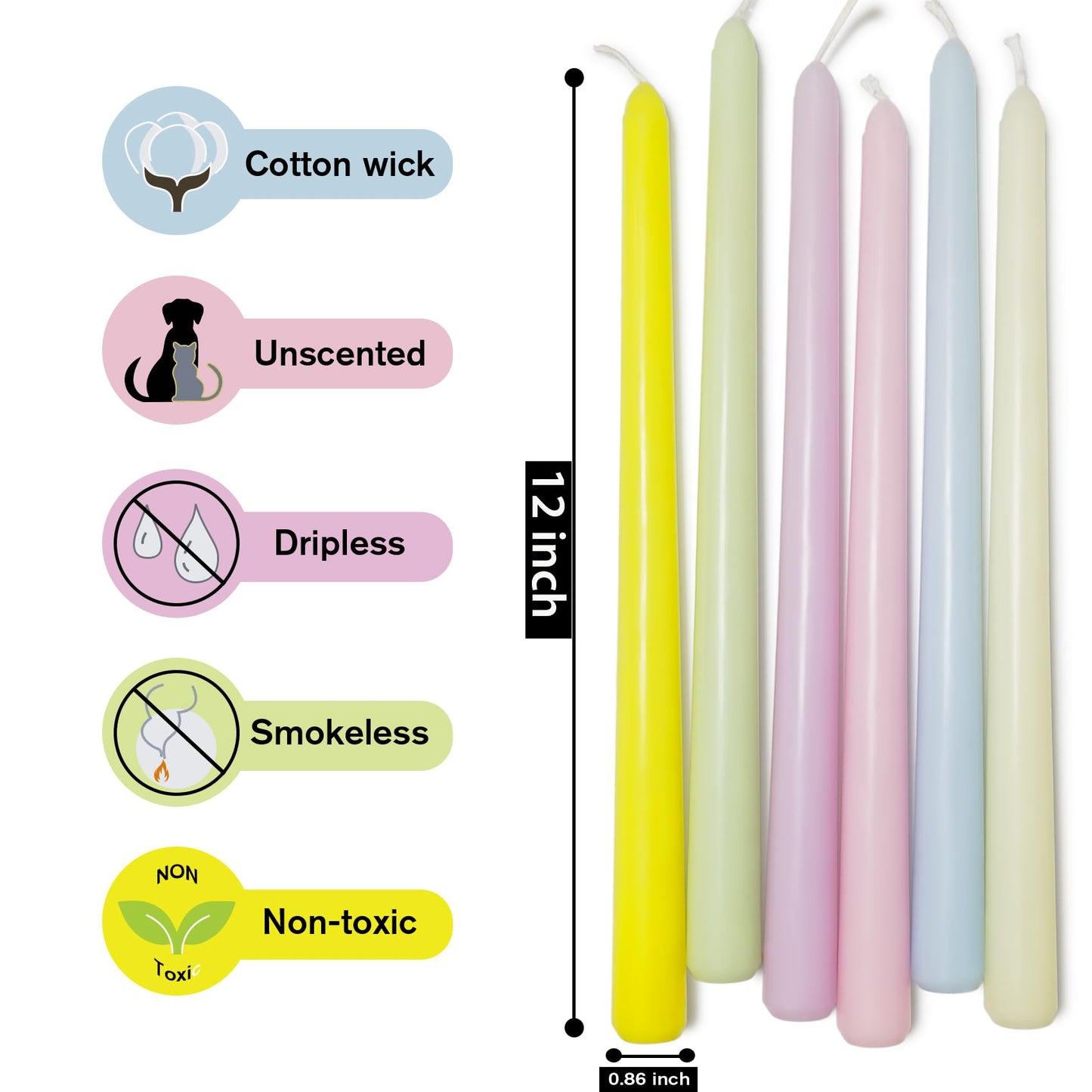 Long Taper Candles 6 Pcs Unscented Taper Candlesticks for Dinner Home Decor Kitchen Wedding Birthday Party Decorations