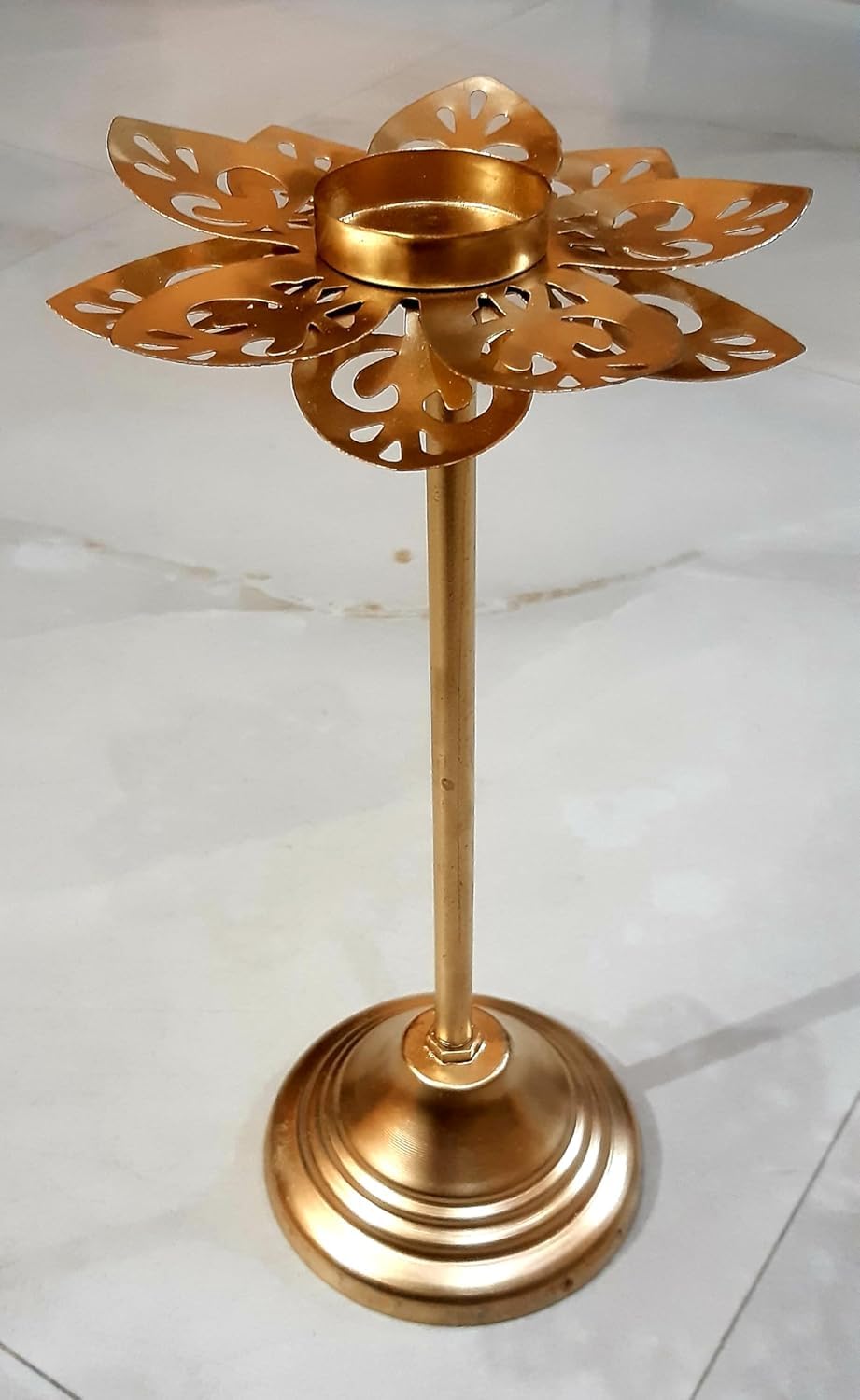 Decorative Lotus Tealight Candle Holder Set, 3 Pieces, Gold Metal, Floral Design