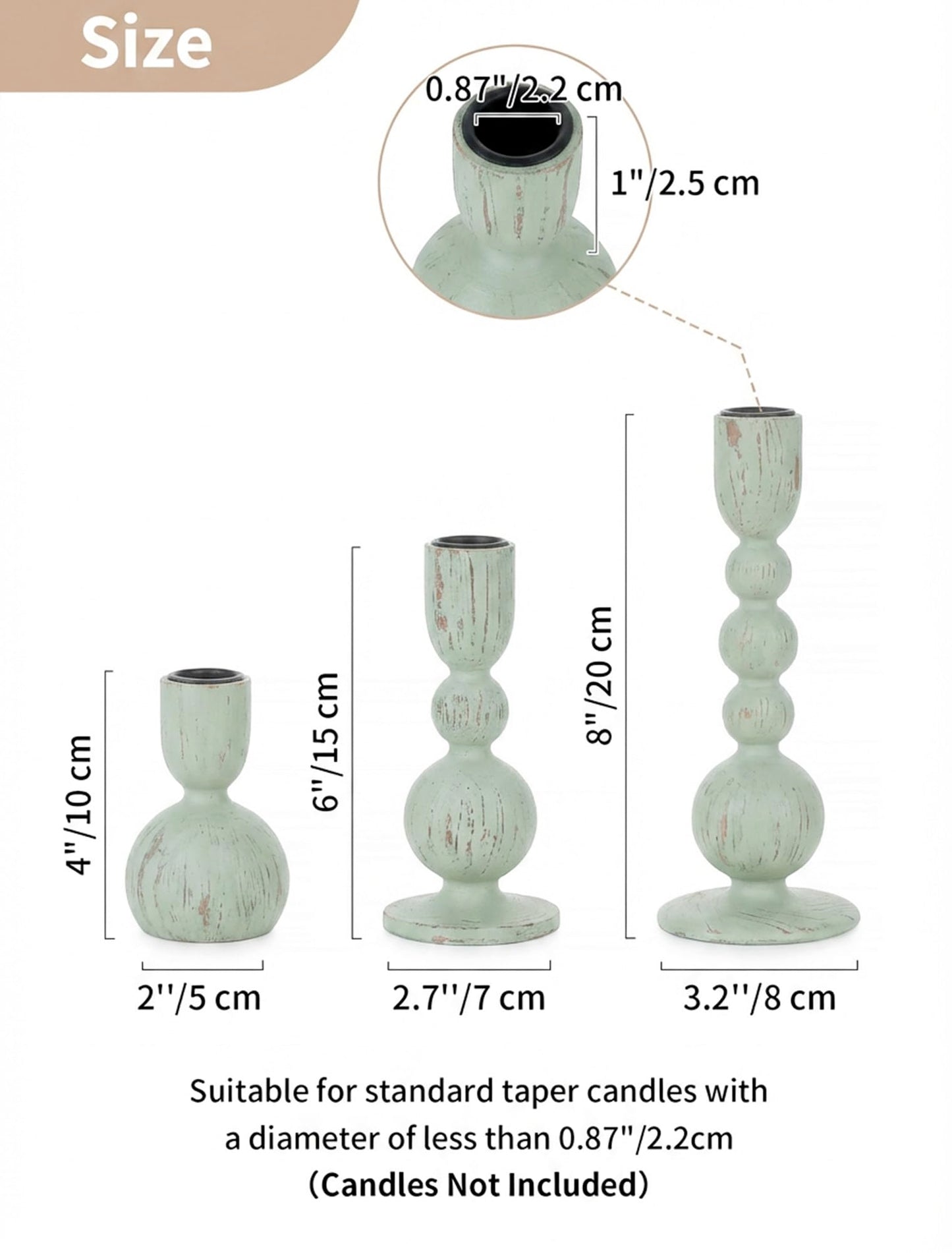 NUPTIO Candle Stick Holders Decor: Set of 3 Farmhouse Wooden Taper Candle Holders - Rustic Sage Green for Home Coffee Dinner Table