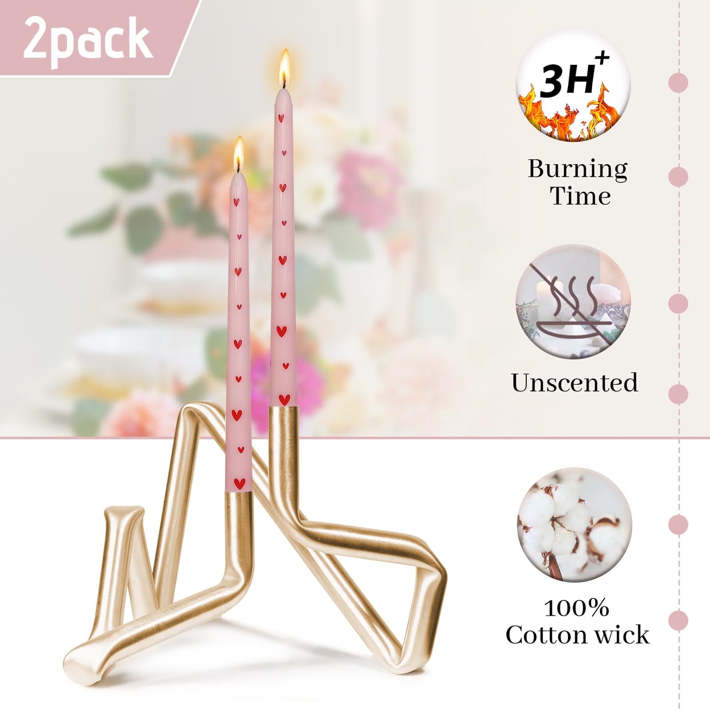 Printed Taper Candle - Baleagcdl Pink with Red Heart Candles Handmade Long Tapered Candles 10 Inch Drip Candlesticks for Wedding Home Dinner Decor Gifts Set of 2