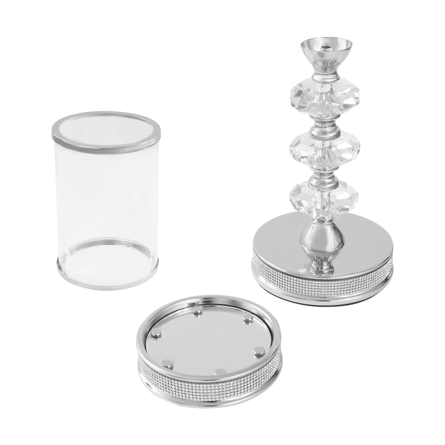 Candle Holder, Crystal Candlesticks Holder Set, Tabletop Pillar Candle Holders for Wedding, Parties, Events, Chirstmas, Home Decor, Table Centerpieces (Silver 03, L)