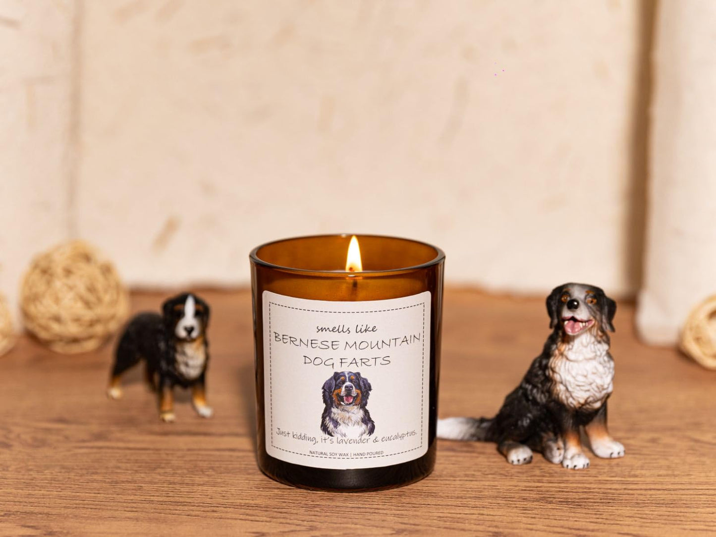 Bernese Mountain Dog Gifts & Decor, Dog Mom Gifts for Women, Smells Like Bernese Mountain Farts Candle - Lavender & Eucalyptus, Crafted by Natural Soy Wax & Natural Essential Oils