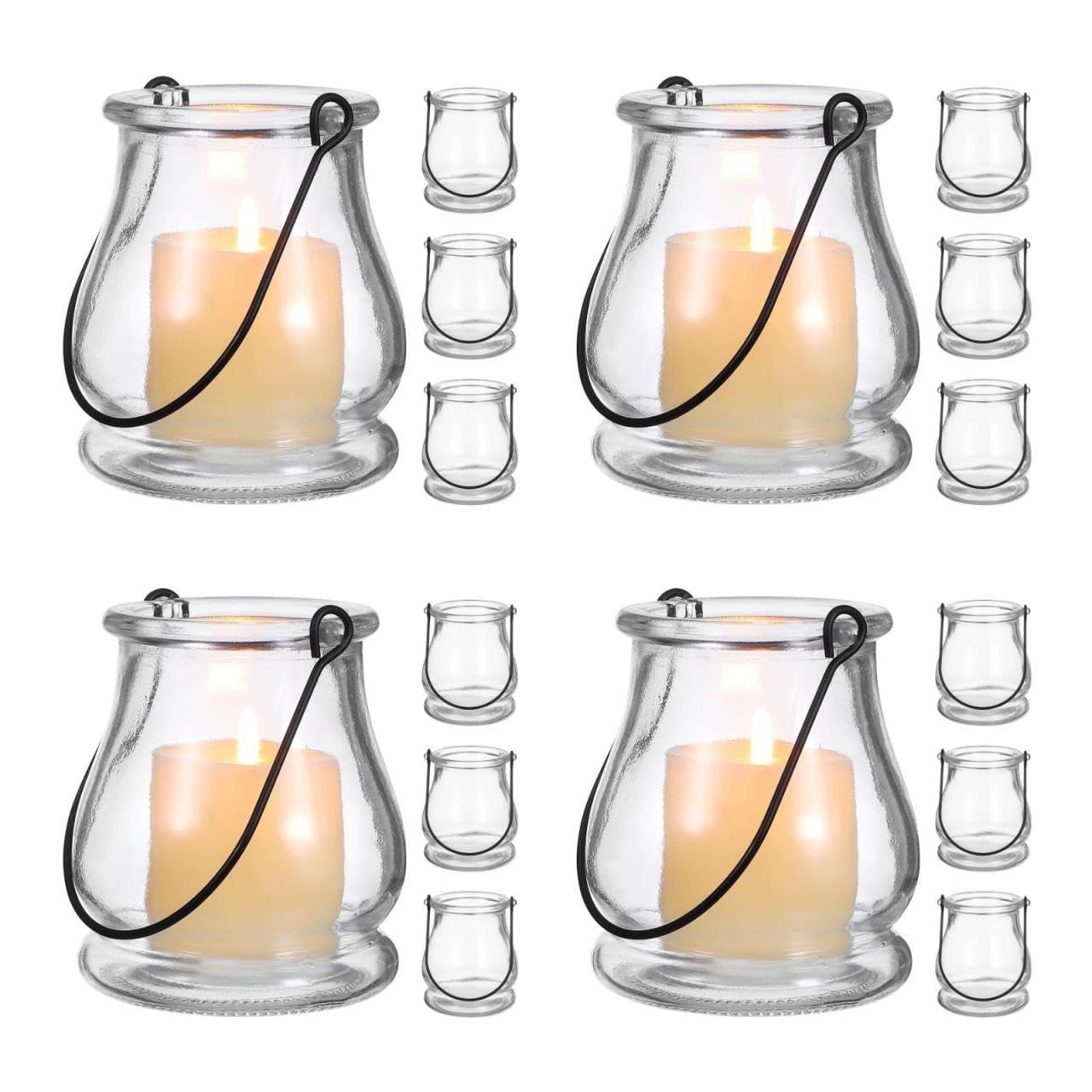 Cabilock Glass Candle Holders 4 Inch Tea Light Candle Stands with Handles Multipurpose Indoor Outdoor Decor Sticks Holder for Home Party Wedding