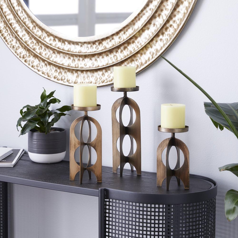 YUHUAWF Candle Holderss 3 Candle Gold Metal Handmade Pillar Candle Holder, Set of 3 Decorative Candlestick