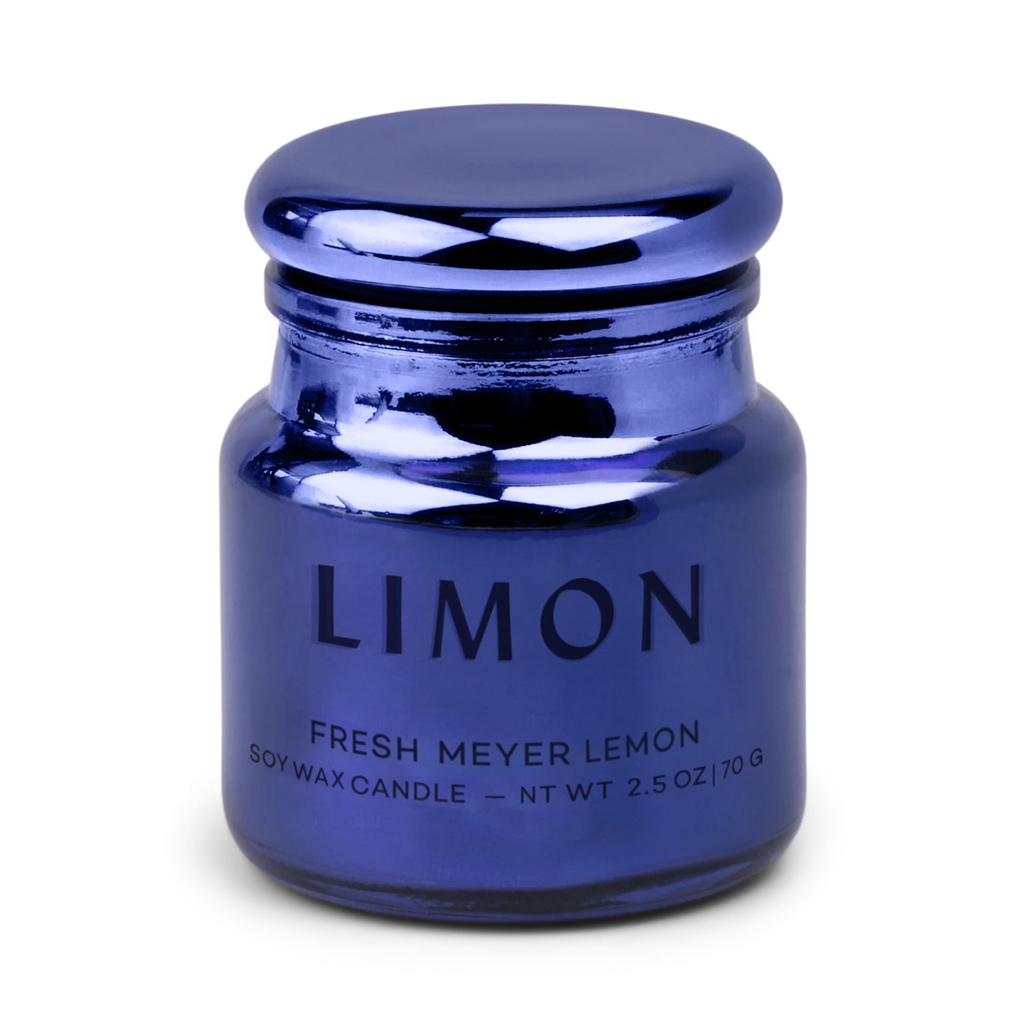 Paddywax Chroma Scented Candle with Lid in Reusable Metallic Etched Glass Jar, Clean- Burn Soy Candle with Approx. 14 Hour Burn Time, Cobalt – Limon, Fresh Meyer Lemon, 2.5 oz