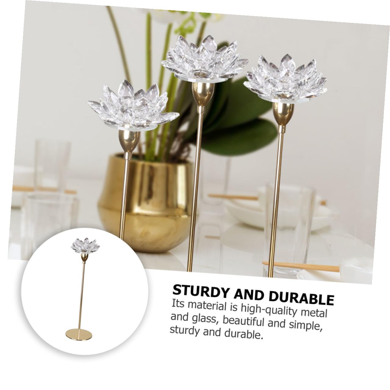 Cabilock Modern Small Metal Crystal Lotus Candle Holder Candlestick for Wedding Decoration Romantic Candlelight Dinner Ornament