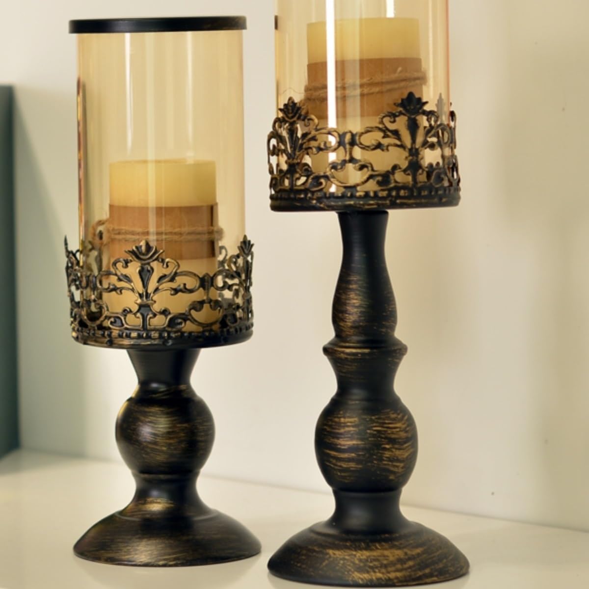 YUHUAWF Candle Holderss Retro Old Candlestick Home Living Room Porch Glass Ornaments Wedding Decoration Candle Holder Decorative Candlestick(Large)