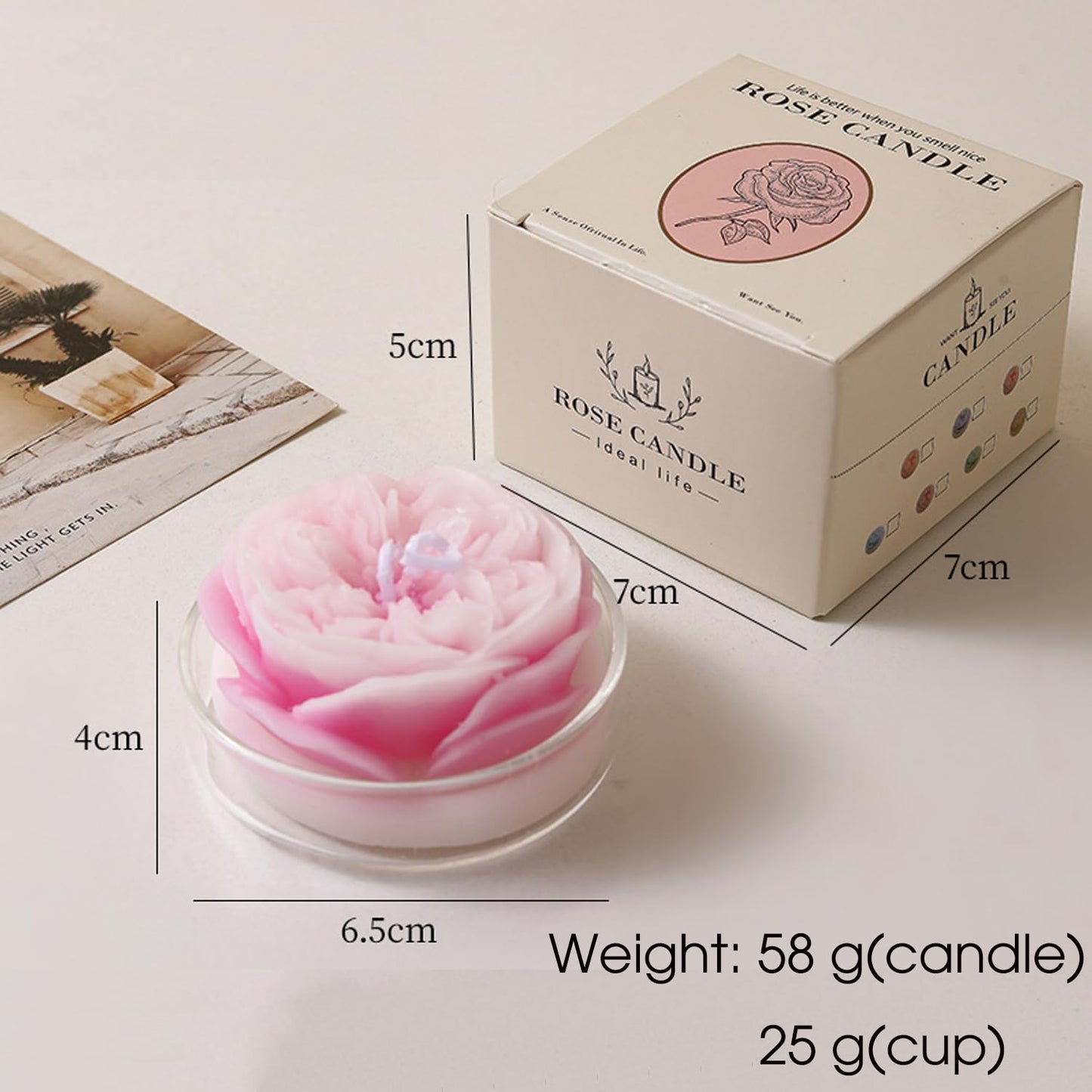 Scented Candle with Cup 2 Pack, 58G Soy Wax Rose Candle, for Meditation, Yoga, Birthday, Wedding, Housewarming (Red)