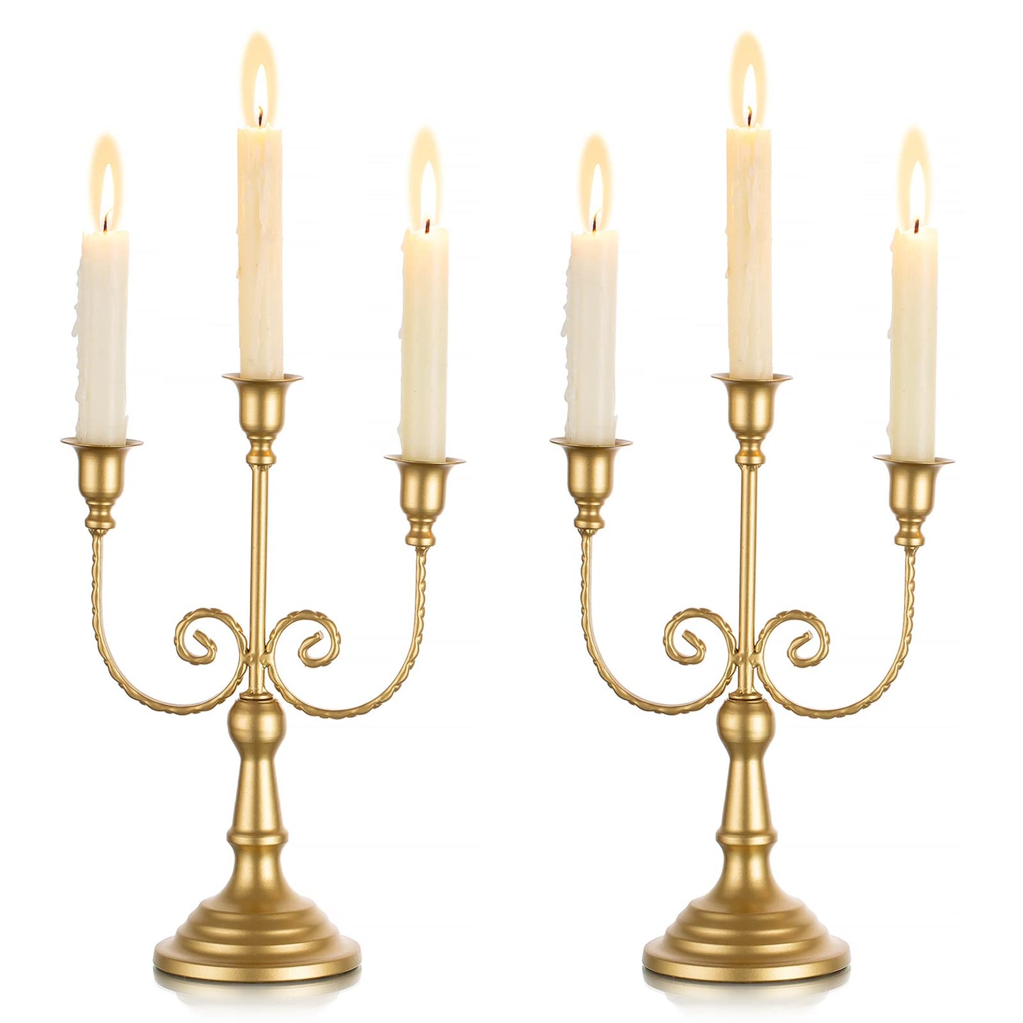 Sziqiqi Gold Taper Candle Holder for Centerpiece - 3-stem Candlesticks Holder for Wedding Table Centerpieces Metal Candle Stick Holders for Fireplace Mantle 2pcs