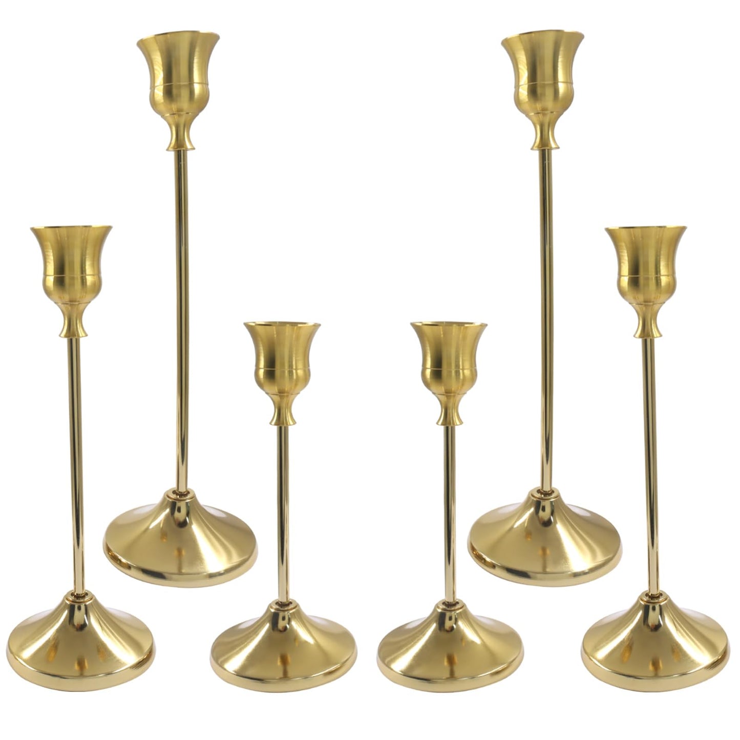 Wawory Brass Candlestick Holders, Metal Taper Candle Holder Candle Sticks for Table Mantel Festive Decorations, 2 Sets(6 Pcs)