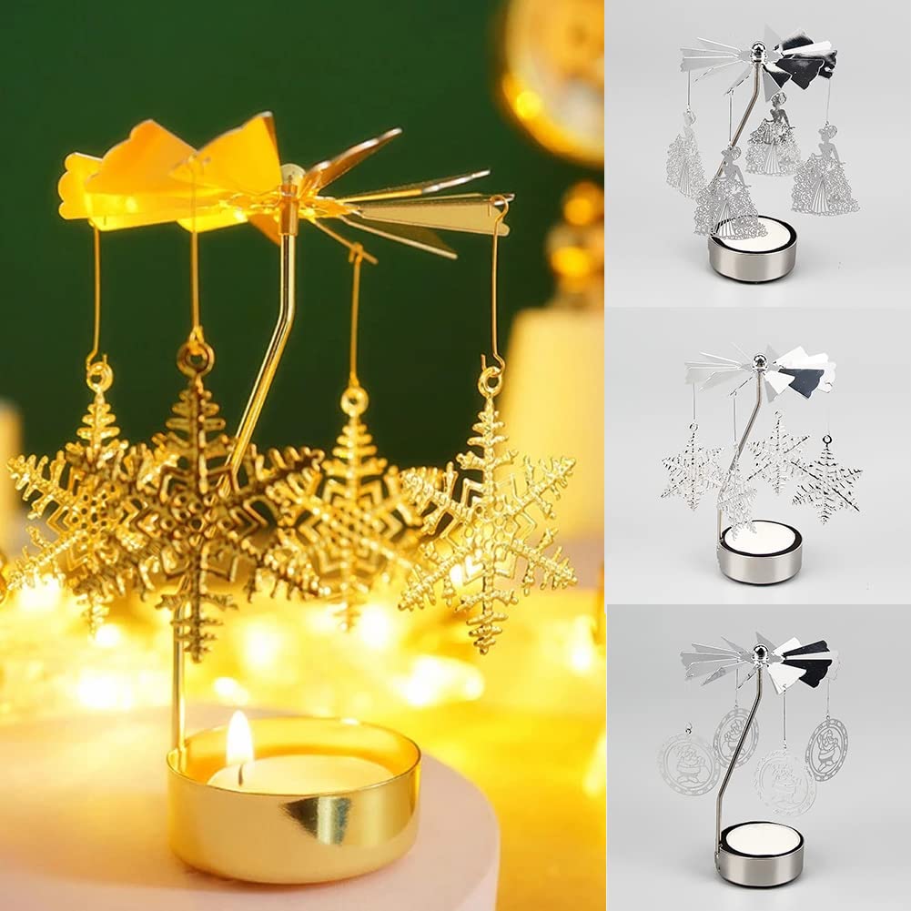 Rotary Candle Holder, Spinning Windmill Candlestick Carousel Candle Tea Light Holder with Romantic Candlestick Ornament for Wedding Party Christmas Home Decor
