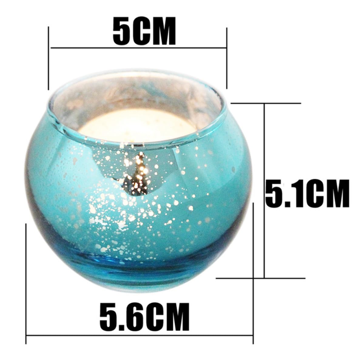 TIDTALEO 12pcs Glass Candle Cups with Blue Speckle Decorative Hollow Candleholders for Home and Hotel Table Centerpiece