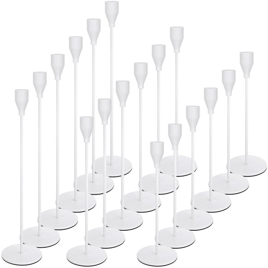 Set of 18 Tall Candlestick Holders Thin Metal Taper Candle Holders for Table Centerpiece Modern Decorative Pillar Candle Sticks Stand for Home Wedding Christmas Decoration(White)