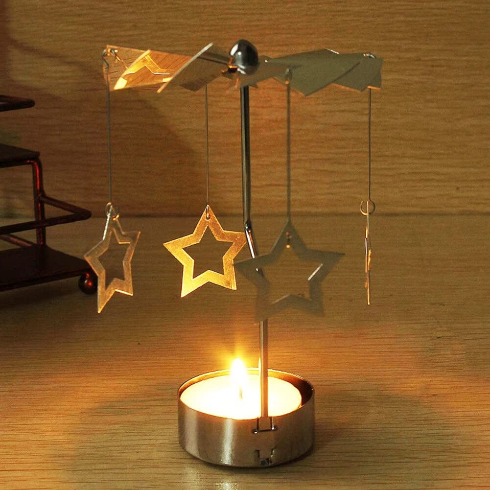 Eforcase Rotary Candle Holder, Gold Love Tea Lights Candle Holder, Spinning Candlestick Ornament for Wedding Party Christmas Home Decoration