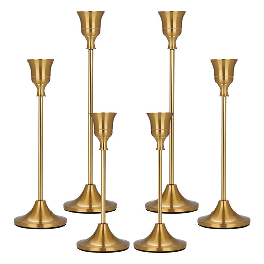Candle Holder Brass Gold Candlestick Holders Set of 6, Metal Taper Candle Holders for Table Centerpiece Fits 3/4 inch Candles, Tall Candle Stands for Halloween Thanksgiving Christmas