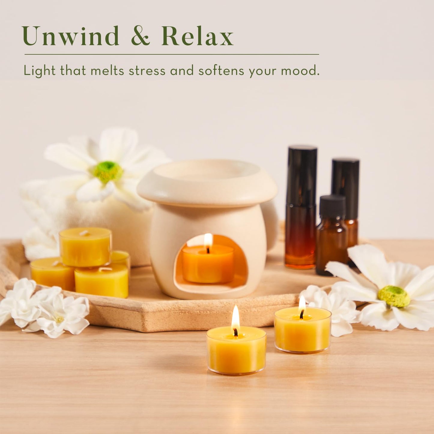 Ashlux 6 Hours Beeswax Tealights Candles, 24 Packs Pure Beeswax Tea Lights