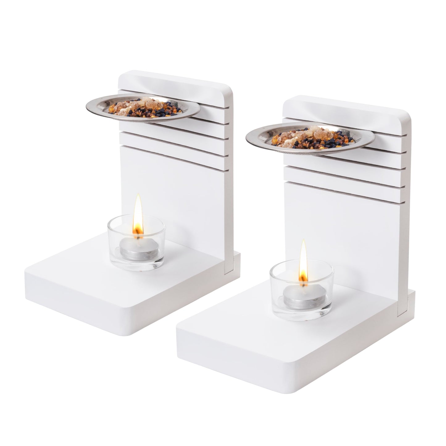 Incense Burner, Incense Holder – Tea Light Candle or Charcoal Resin Heated for Yoga Spa Aromatherapy Meditation, Bakhoor Burner Used for Burning Charcoal, Sambrani, Dhoop & Myrrh Resin (White)