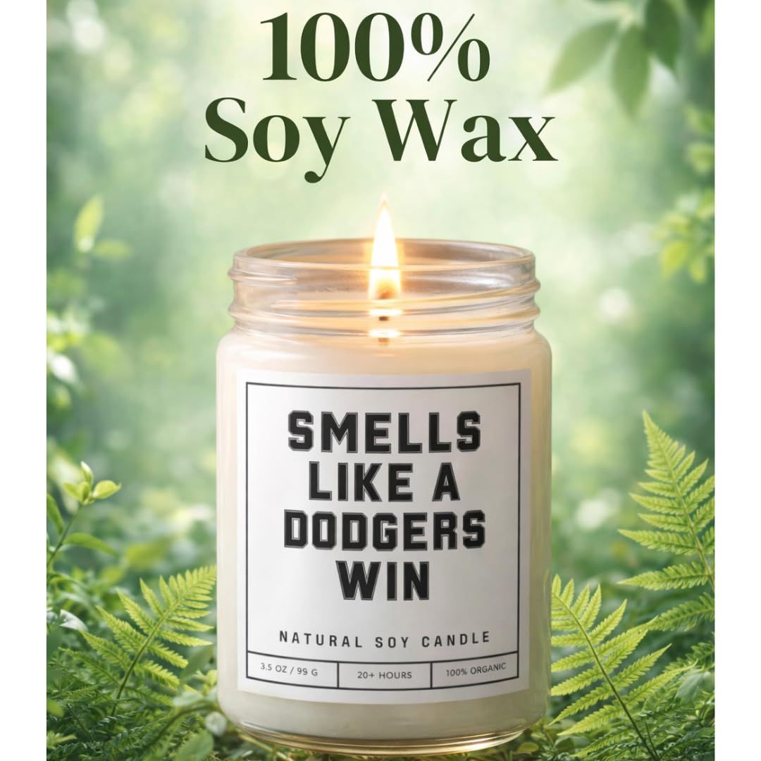 Smells Like a Dodgers Win Sports Candle - Scented Soy Wax Candle (8.0 oz) 50-60 Hour Burn Time, Cotton Wick, Frosted White Glass Jar, (Vanilla)