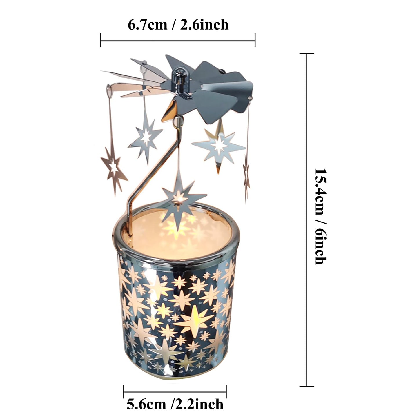 Carousel Rotary Candle Holder Spinning Birthday Gifts for Women, Mom, Wife, Girlfriend, Sister, Her, Metal Windmill Tea Light for Female Friends (Silver Star)