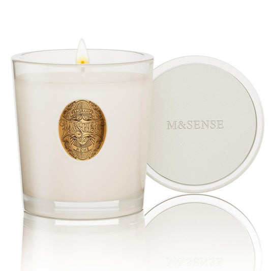 M&SENSE Natural Soy Candle | Creamy Vanilla Pie & White | 9.2 oz, 50H Burn Time | Luxury Scented Candle for Relaxation, Gifting, Home Décor | Ideal for Bedroom, Office, Party Ambiance
