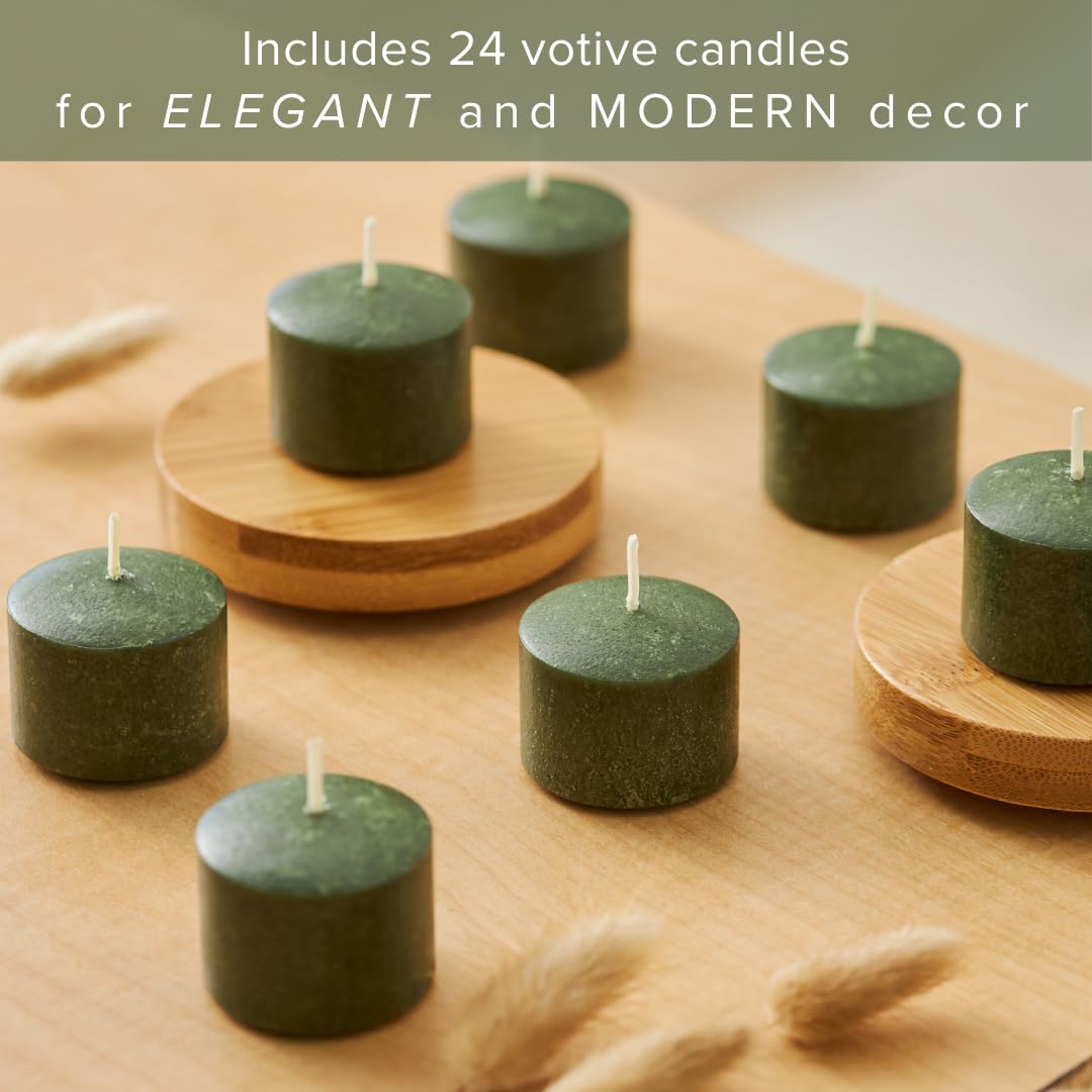 Simply Soson Votive Candles - 24 Dark Moss Green Votive Candle Bulk Pack - Votive Candles Without Glass, Votive Candle Unscented, 10 Hours Burn time - for Wedding, Birthday, Holiday & Home Decor