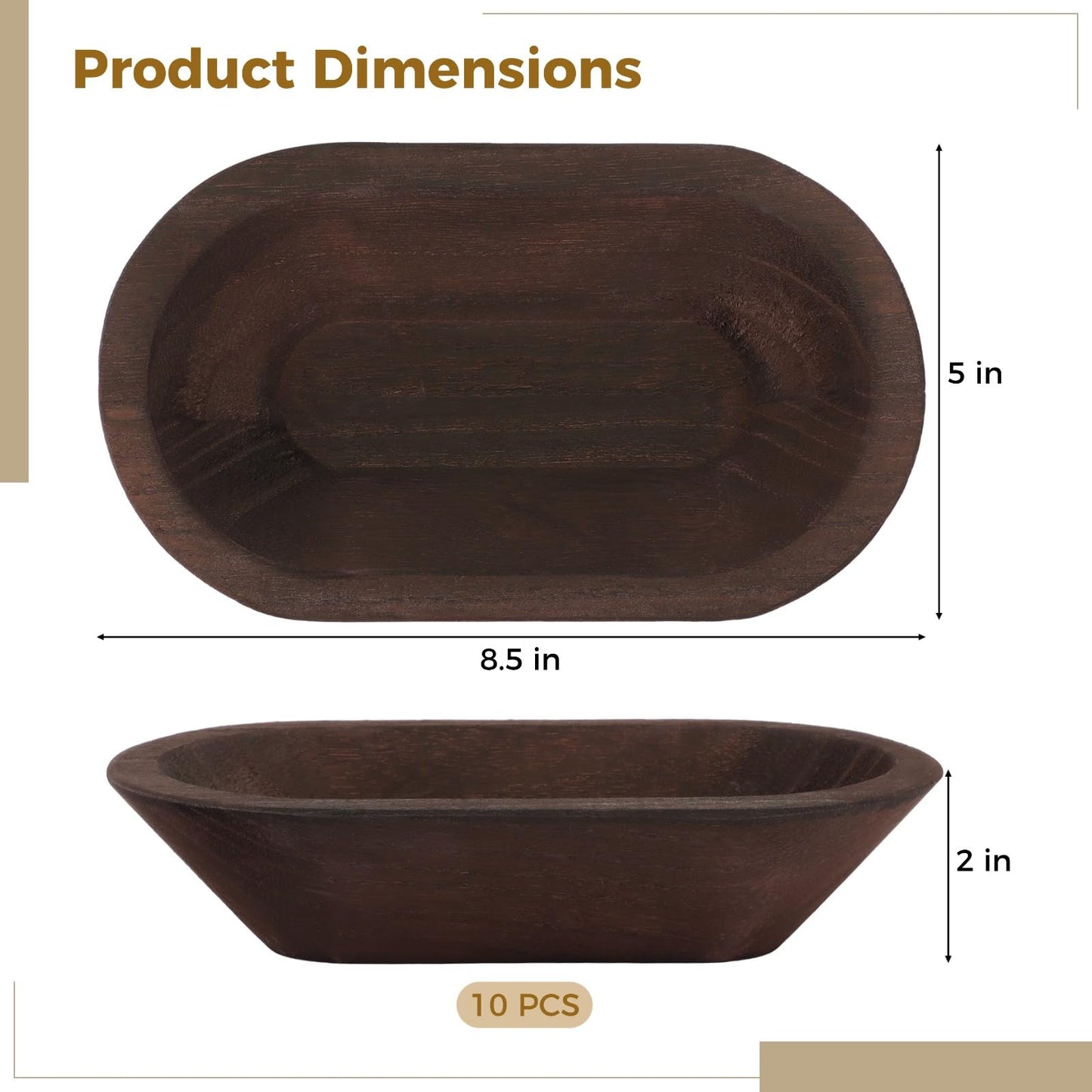 DORMIYA 10 PCS Wooden Dough Bowls, Rustic Wooden Candle Bowl for Decor, Woodens Dowls for DIY Candle Home Crafts Making, Farmhouse Decoration (Brown-10PCS)