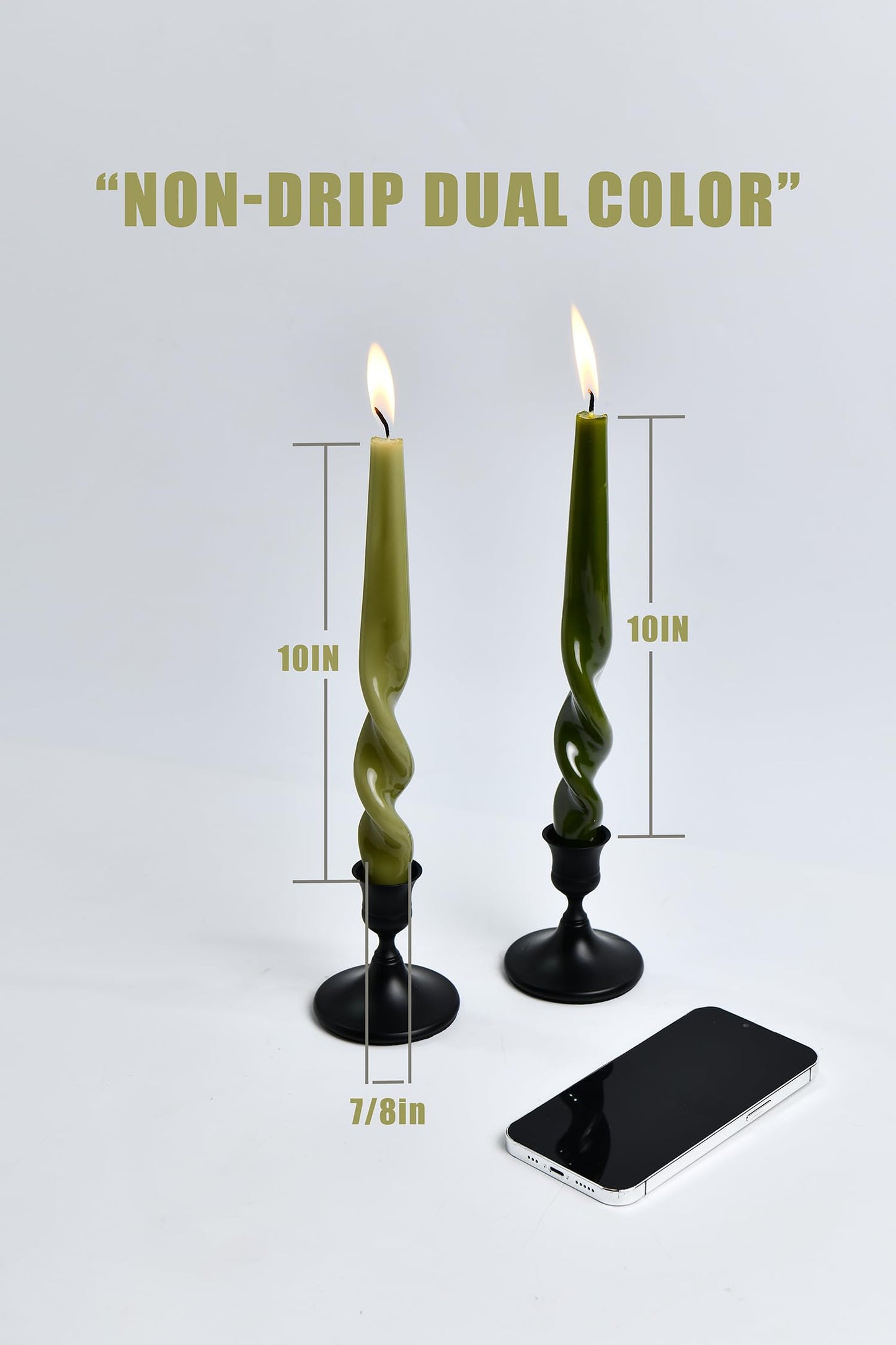PAMELIFE Olive Green Dark Green Christmas Spiral Taper Candles - Set of 12 Twisted Candlesticks 9.5 Inch Tall for Home Decoration Holiday Wedding Party