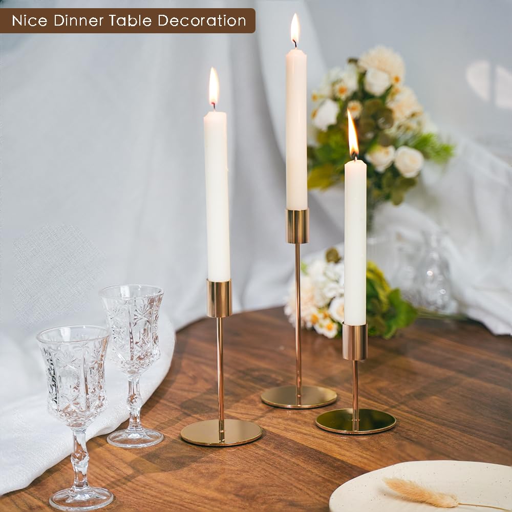 KDJFIIH Gold Candlestick Holders - Bulk Decorative Metal Candelabra for Taper Candles - Fit 0.8 Inch Diameter - Gold Taper Candle Stands for Wedding Home Party Table Decor (Set of 18)