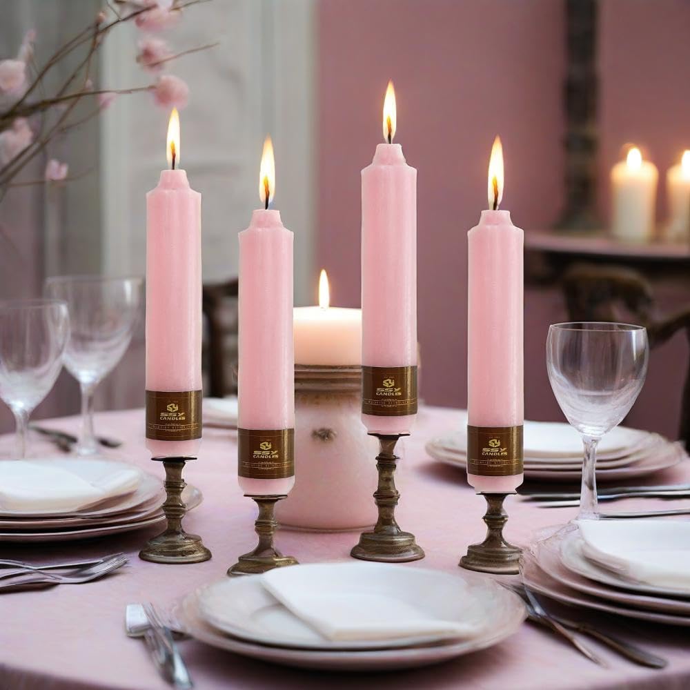 4 PCS Handmade Taper Candle Pink Small Candlesticks 7 inch Short Candlesticks for Dinner Household Wedding Party Home Décor