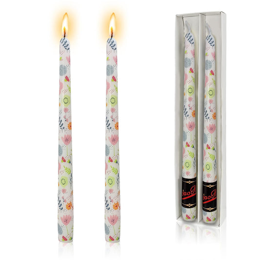 NJAO HOO Colored Flower Candlesticks 10 in Straight Taper Candles Hand Printing Candlesticks Floral Tall Tapered Candle for Home Garden Decor Simple Modern, 2Pcs